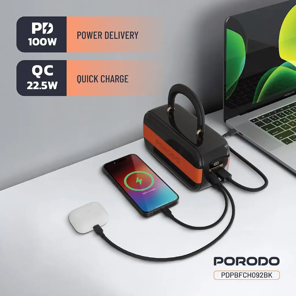 Porodo Sway 60000mAh Power Bank with Built-In LED Lighting - Black 96.webp