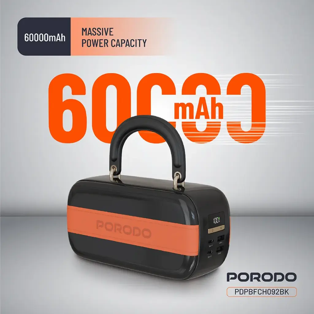 Porodo Sway 60000mAh Power Bank with Built-In LED Lighting - Black 7.webp
