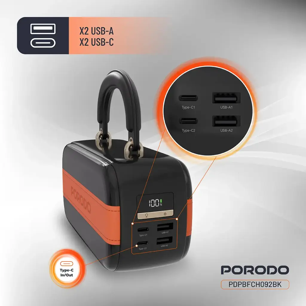 Porodo Sway 60000mAh Power Bank with Built-In LED Lighting - Black 3.webp