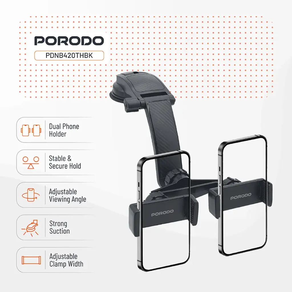 Porodo 360° Rotatable Car Phone Holder - Black 8.webp