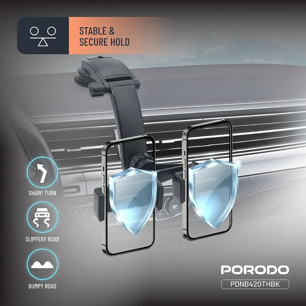 Porodo 360° Rotatable Car Phone Holder - Black 6.webp