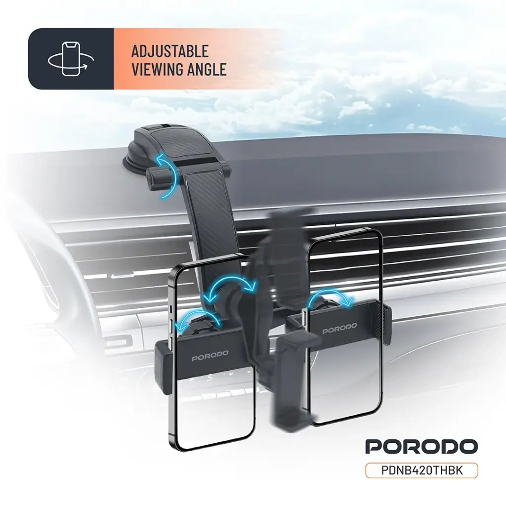 Porodo 360° Rotatable Car Phone Holder - Black 5.webp