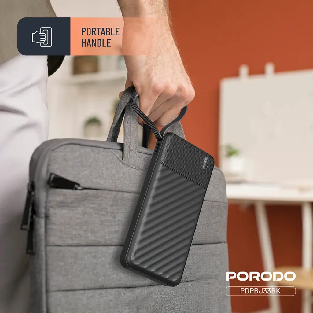 Porodo Piano 10000mAh Power Bank with Integrated Cables - Black6.webp