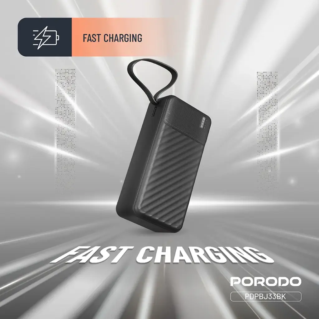 Porodo Piano 10000mAh Power Bank with Integrated Cables - Black5.webp