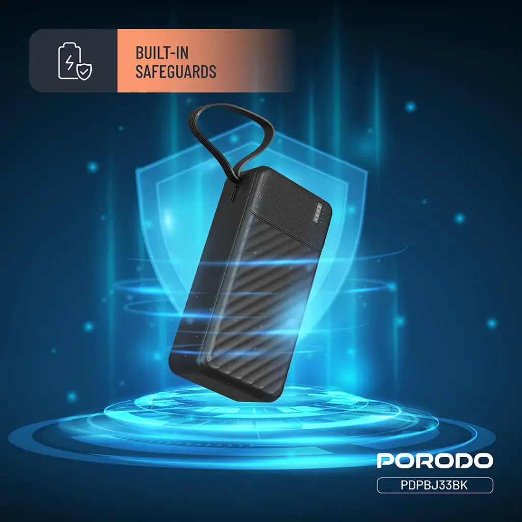 Porodo Piano 10000mAh Power Bank with Integrated Cables - Black4.webp