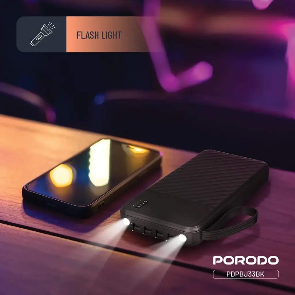 Porodo Piano 10000mAh Power Bank with Integrated Cables - Black7.webp