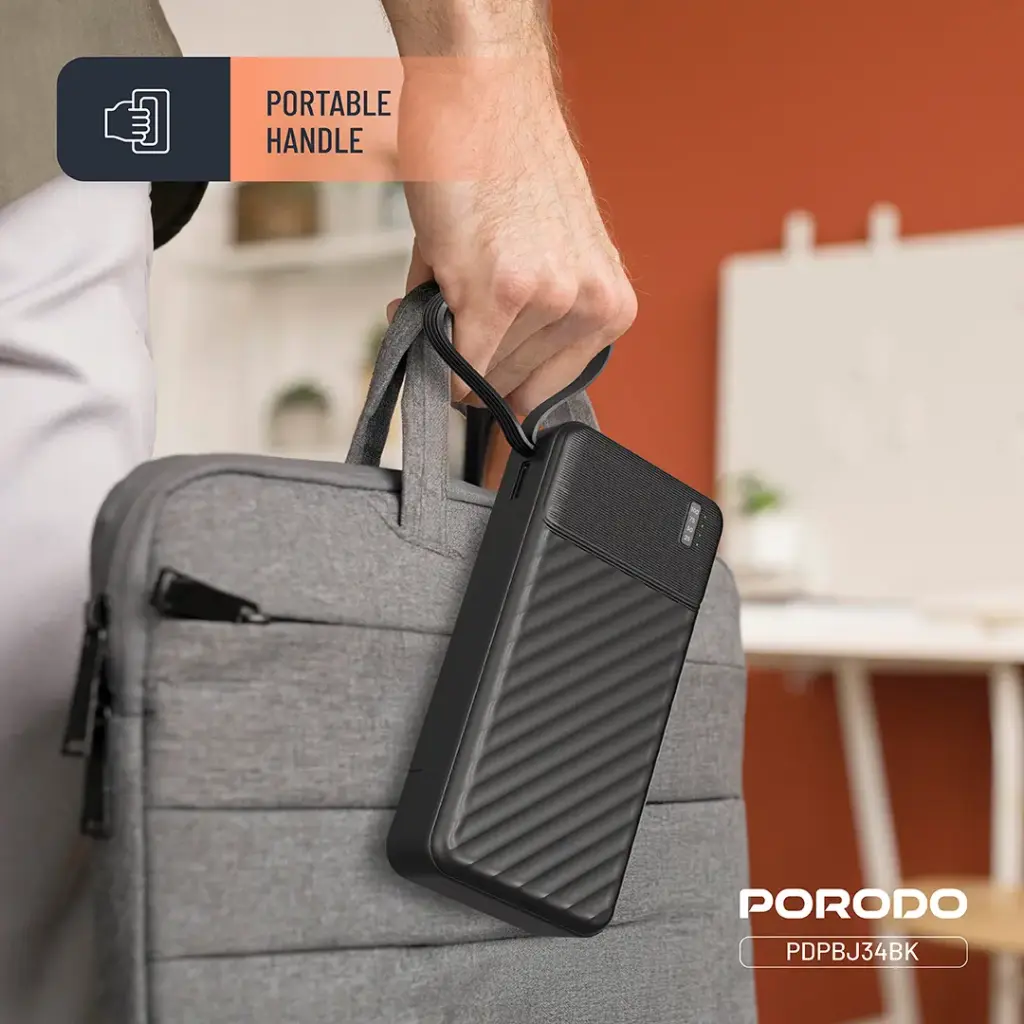 Porodo Piano 20000mAh Power Bank with Integrated Cables - Black5.webp