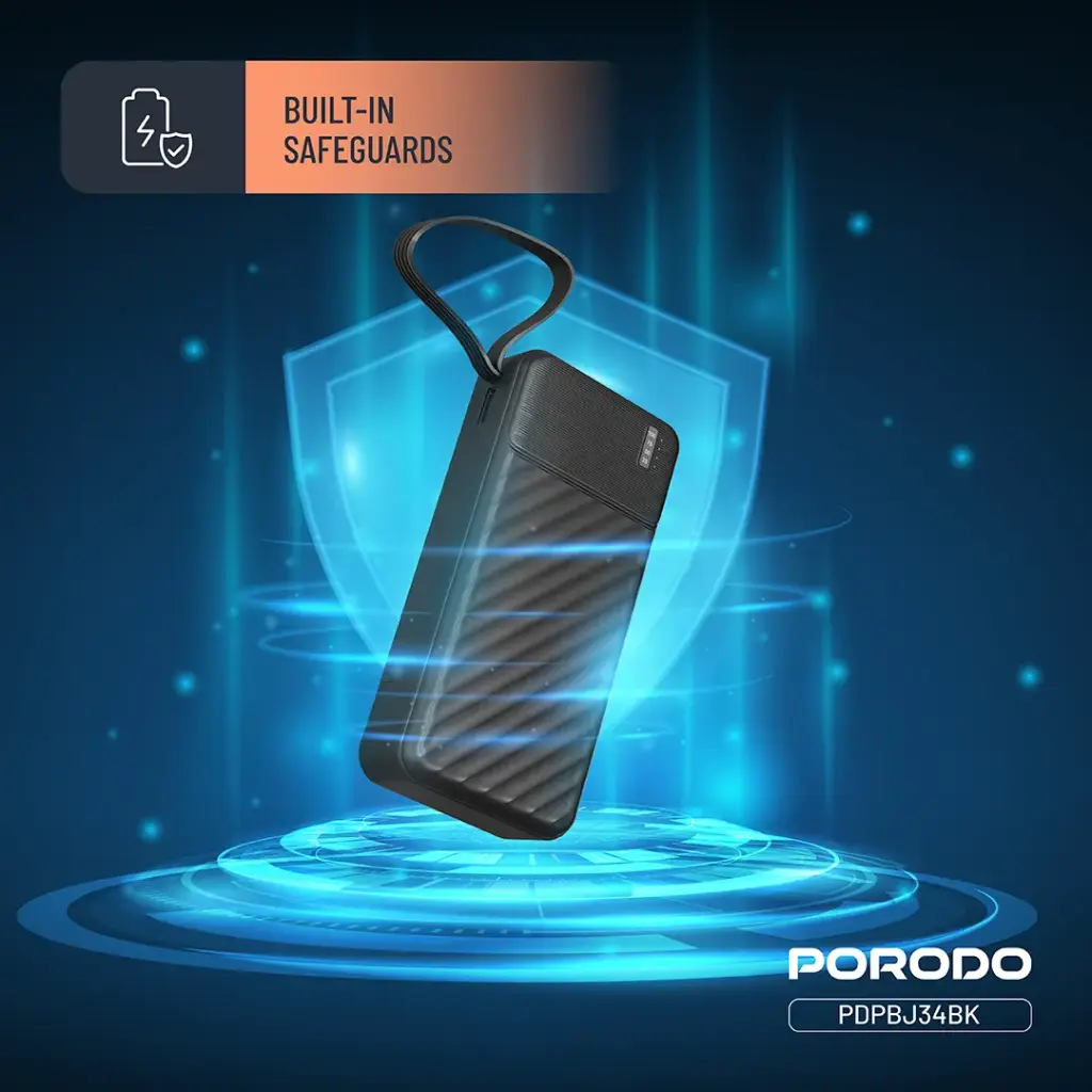 Porodo Piano 20000mAh Power Bank with Integrated Cables - Black7.webp