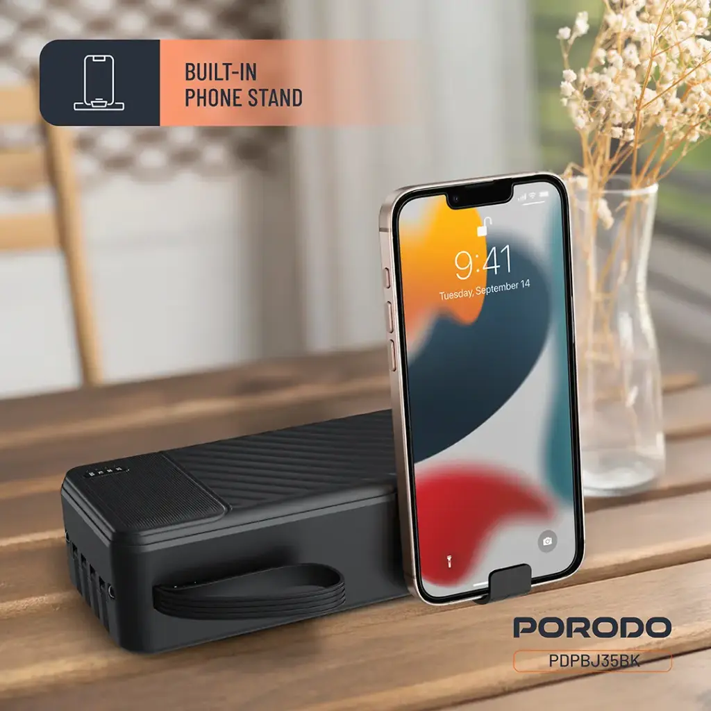 Porodo Piano 30000mAh Power Bank with Integrated Cables - Black8.webp