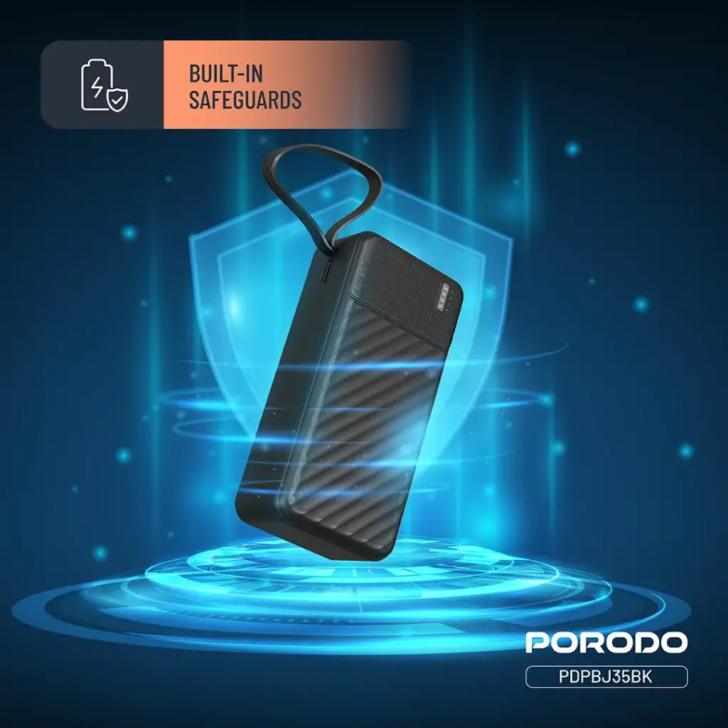 Porodo Piano 30000mAh Power Bank with Integrated Cables - Black4.webp