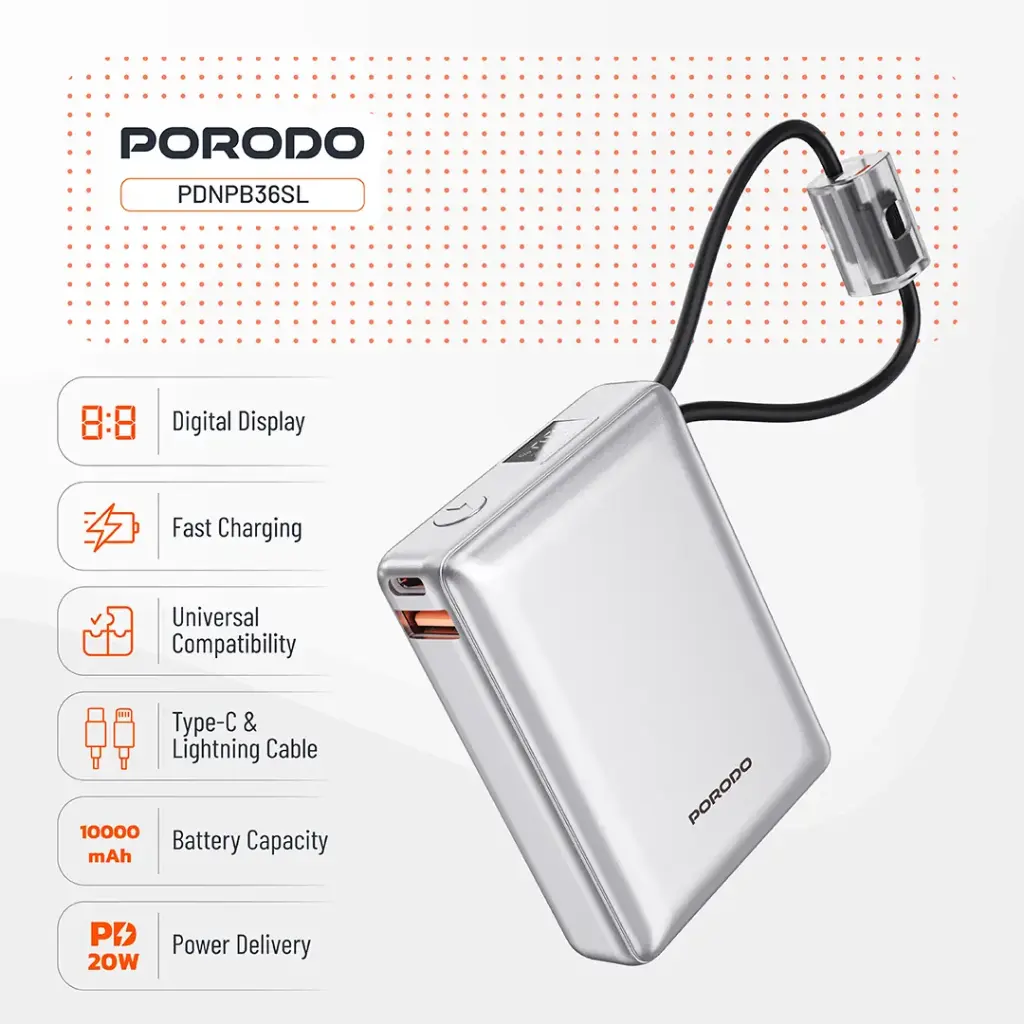 Porodo Petite 10000mAh Power Bank - Silver4.webp