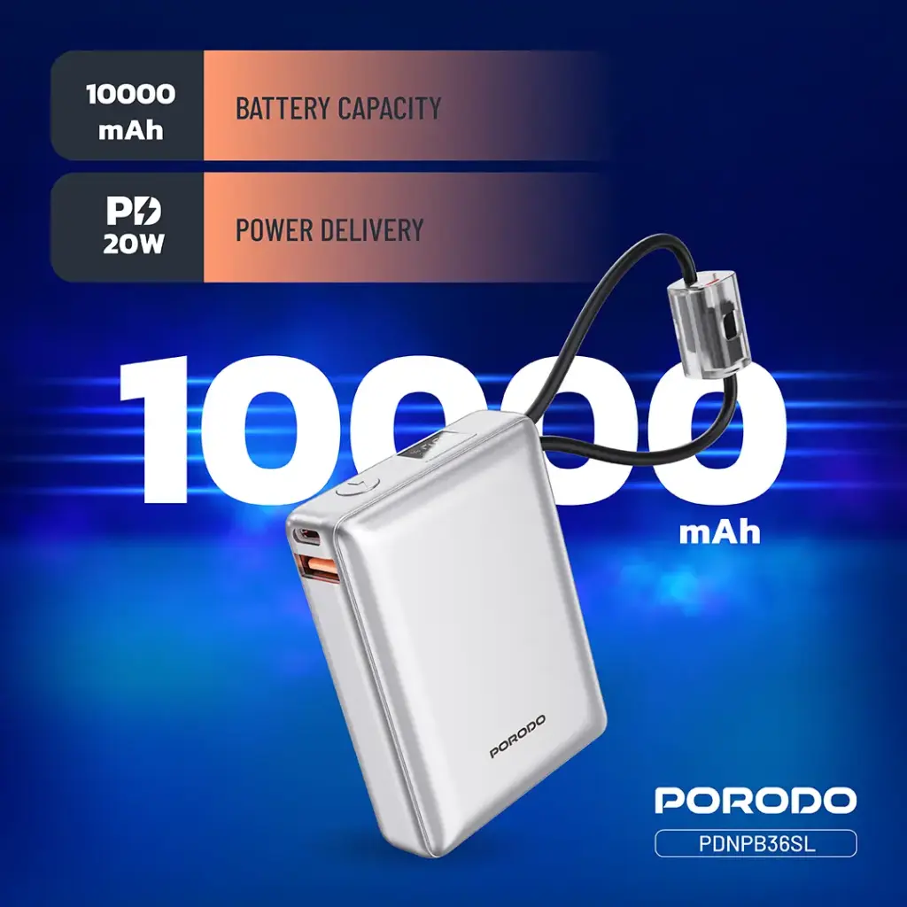 Porodo Petite 10000mAh Power Bank - Silverv.webp