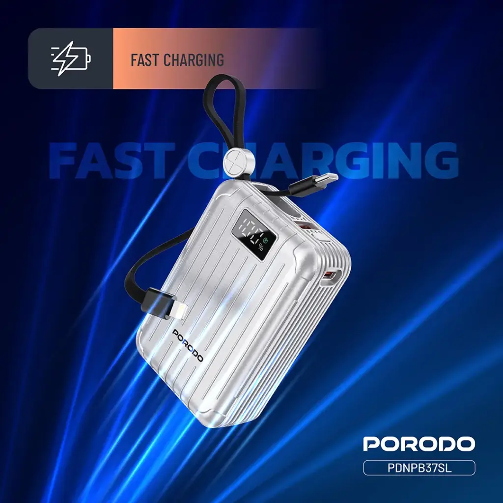 Porodo Petite 20000mAh Power Bank with Integrated Cables & Digital Display - Silver4.webp
