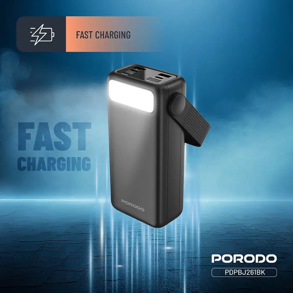Porodo Lara 30000mAh Power Bank with Integrated Cables & Flashlight - Black4.webp