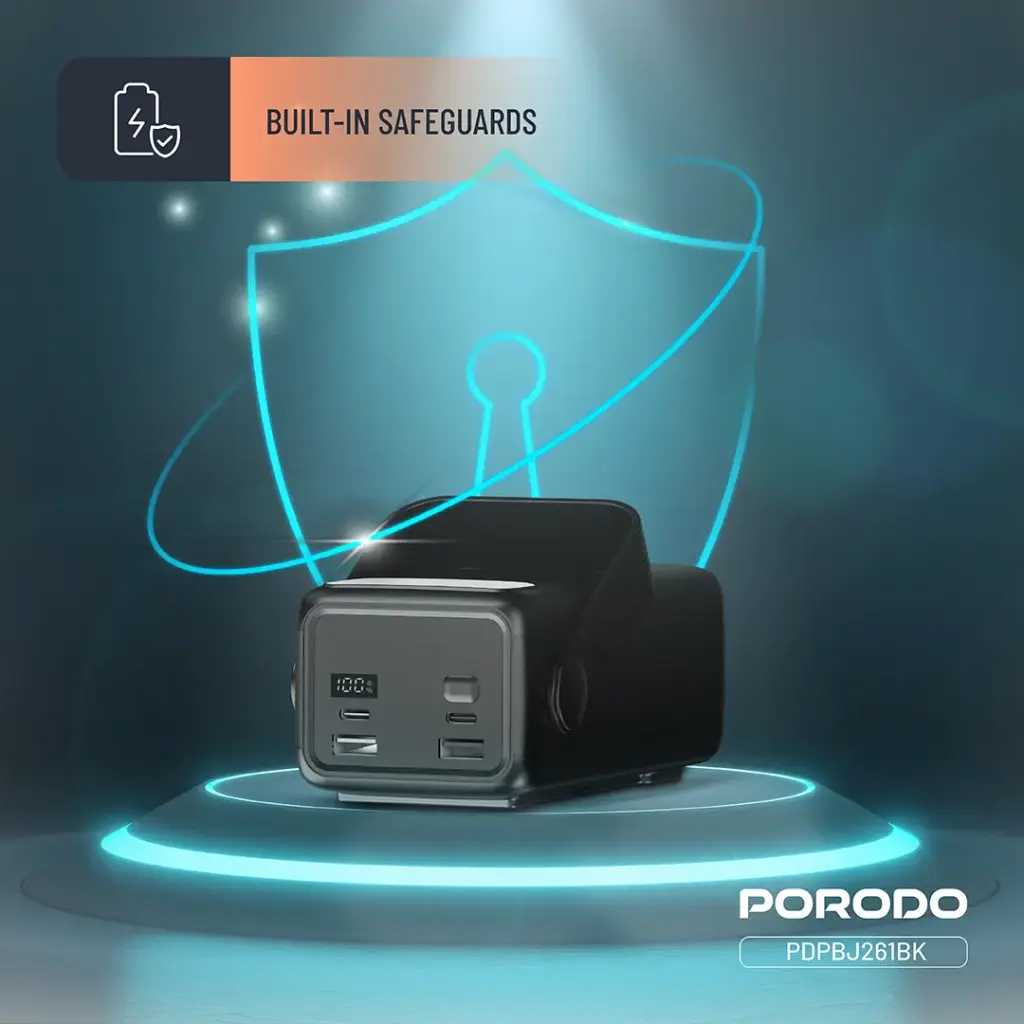 Porodo Lara 30000mAh Power Bank with Integrated Cables & Flashlight - Black5.webp