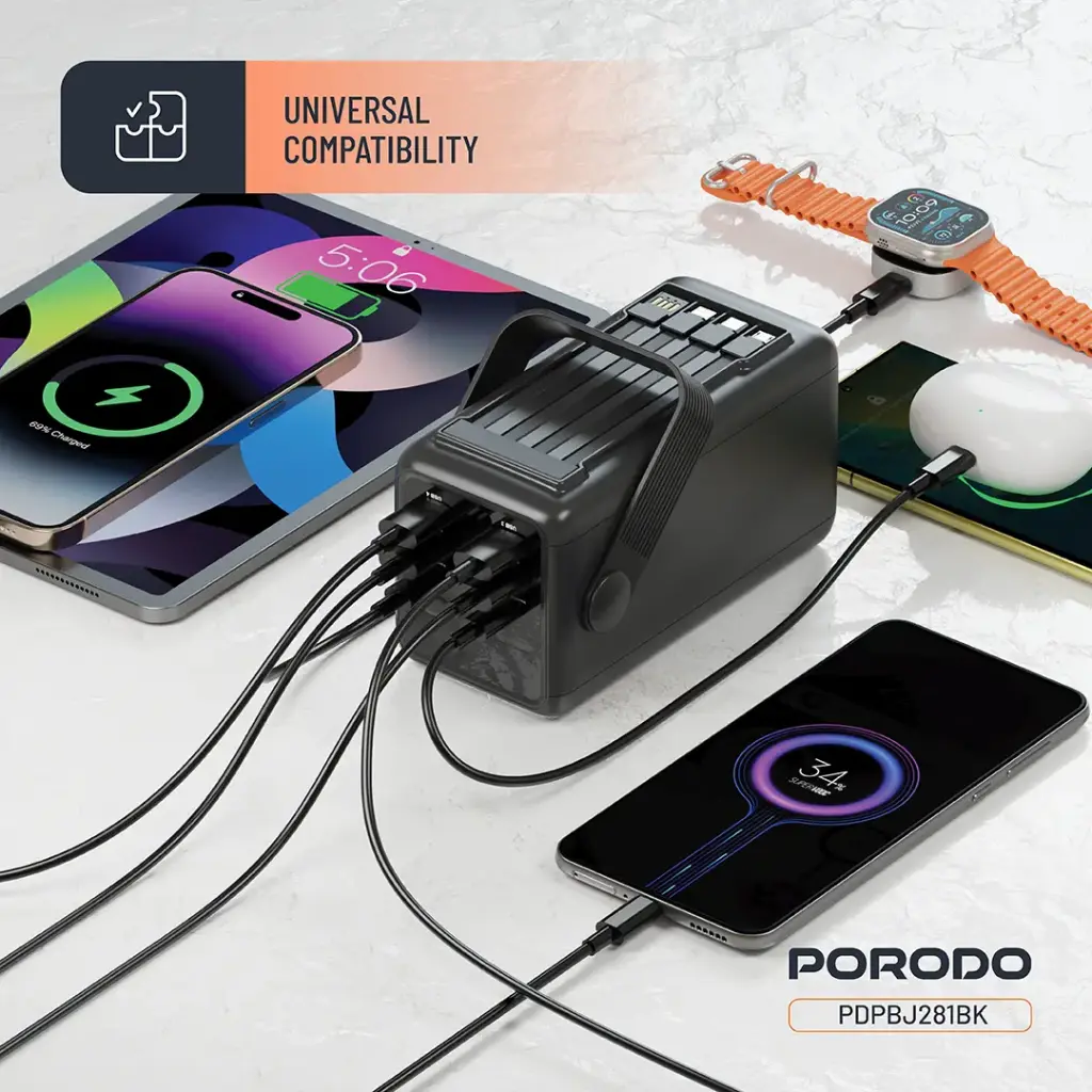 Porodo Lara 50000mAh Power Bank with Integrated Cables & Flashlight - Black3.webp