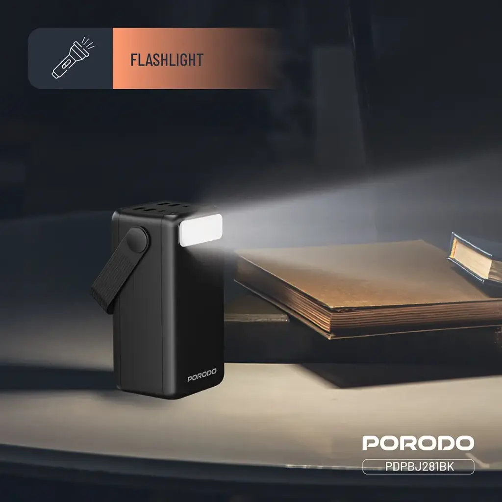 Porodo Lara 50000mAh Power Bank with Integrated Cables & Flashlight - Black7.webp