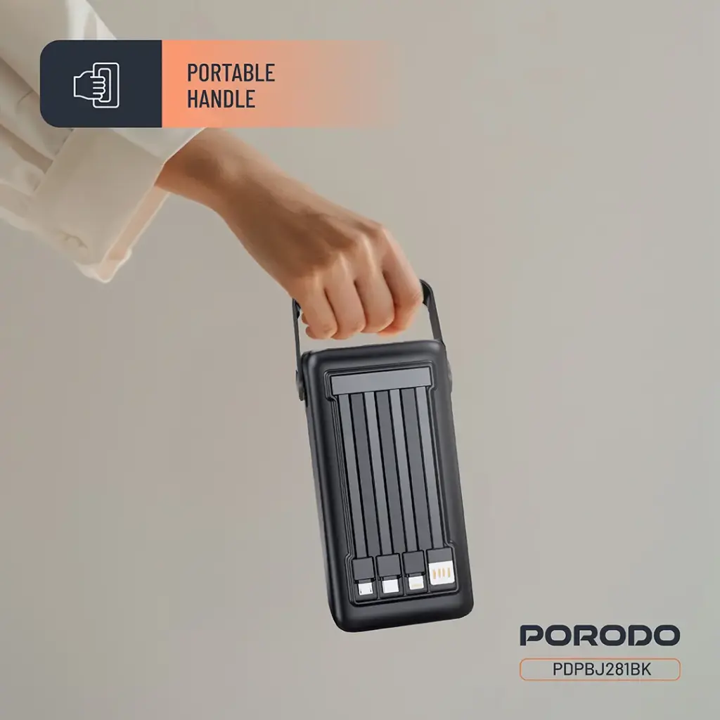 Porodo Lara 50000mAh Power Bank with Integrated Cables & Flashlight - Black6.webp