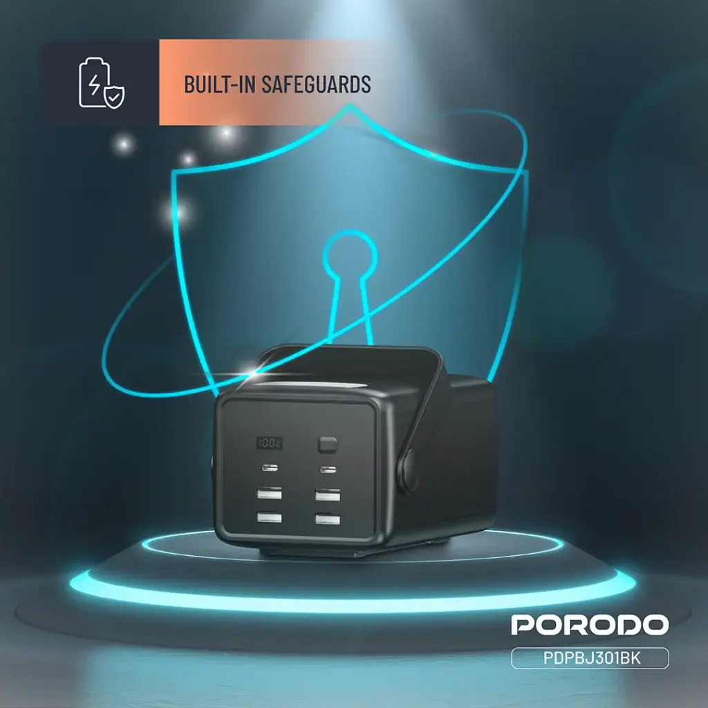 Porodo Lara 80000mAh Power Bank with Integrated Cables & Flashlight - Black6.webp