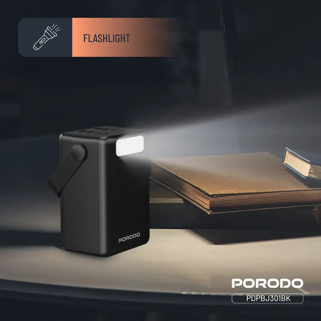 Porodo Lara 80000mAh Power Bank with Integrated Cables & Flashlight - Black2.webp