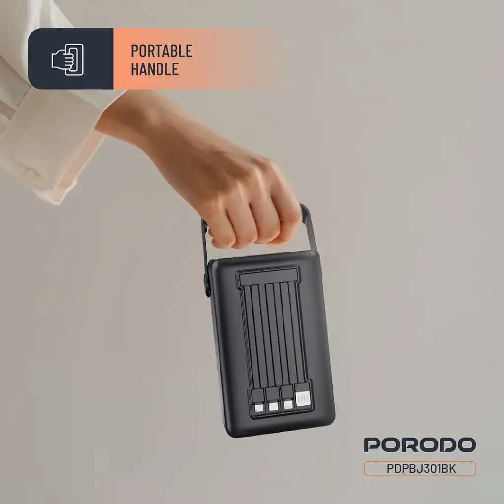 Porodo Lara 80000mAh Power Bank with Integrated Cables & Flashlight - Black7.webp