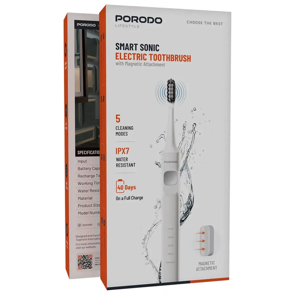 Porodo Lifestyle Smart Sonic Electric Toothbrush with Magnetic Attachment - White6.webp