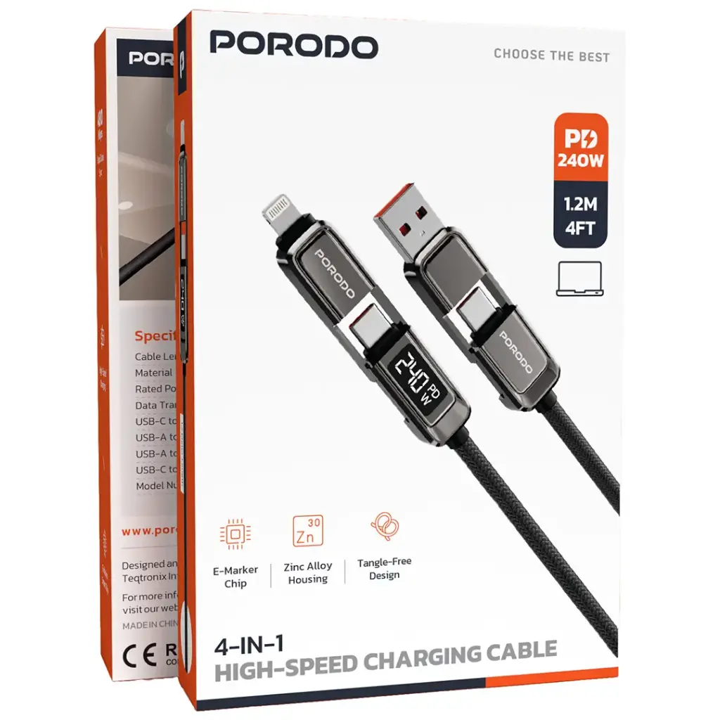 Porodo 4-in-1 High-Speed Charging Cable - Grey.webp
