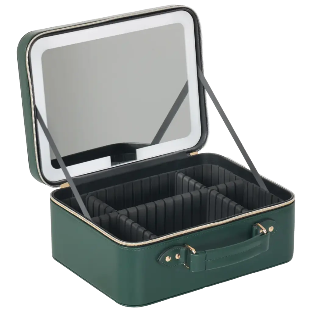 Porodo Lifestyle Travel Makeup Bag With Detachable LED Mirror - Green3.webp