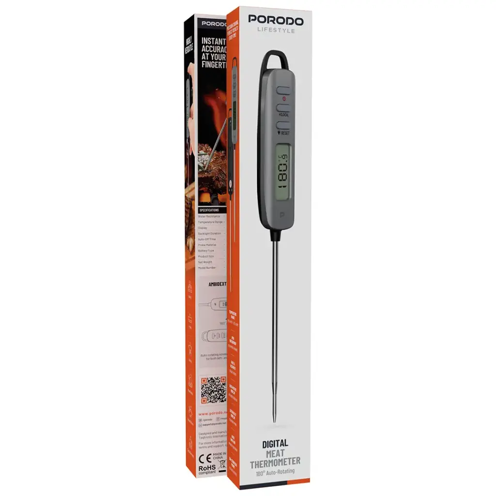 Porodo Lifestyle Digital Meat Thermometer with 180° Auto-Rotating - Silver.webp