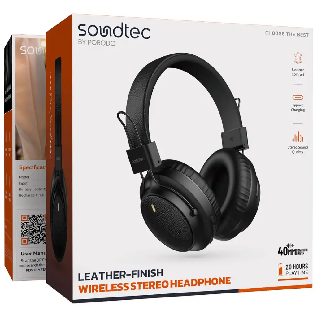 Porodo Soundtec Leather-Finish Wireless Stereo Headphone3.webp