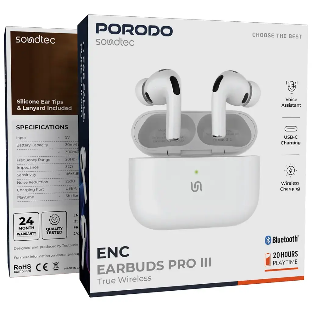 Porodo Soundtec ENC Earbuds Pro III True Wireless - White3.webp