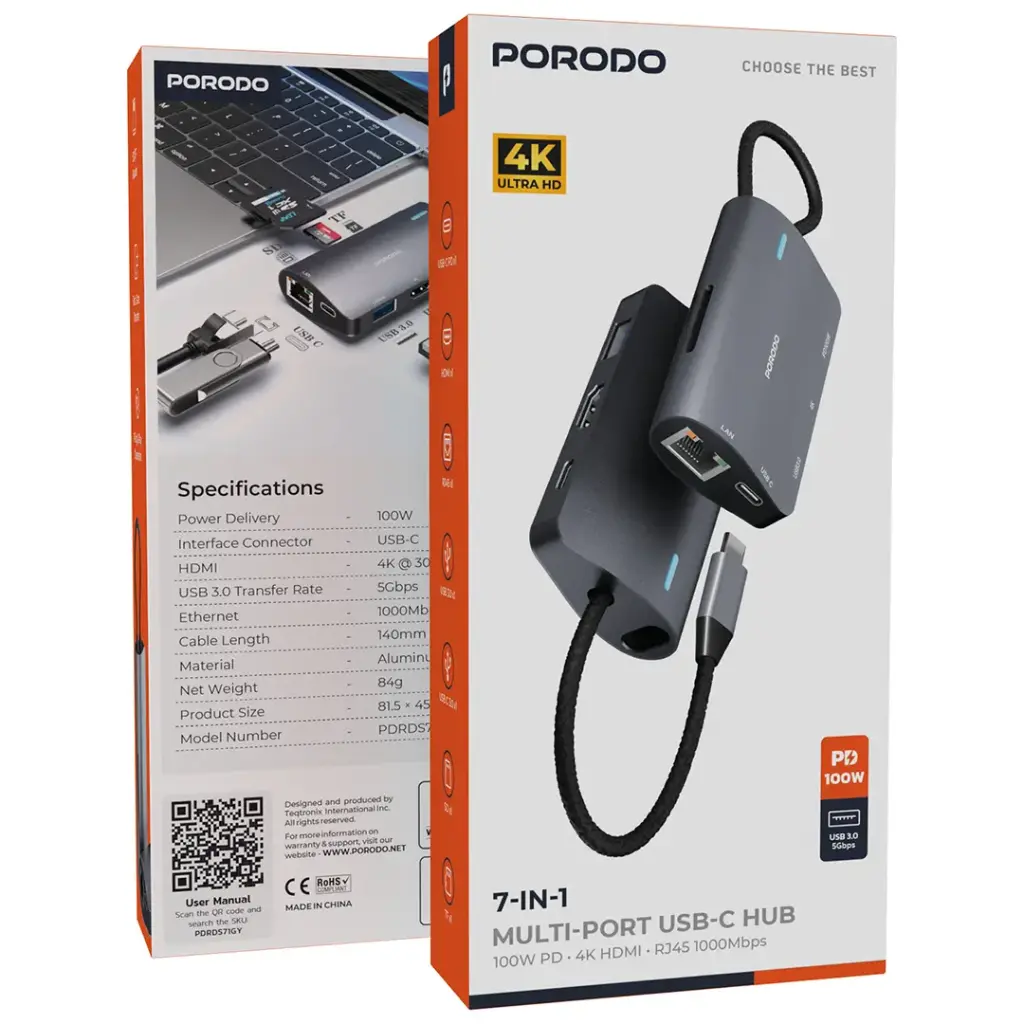 Porodo 7-IN-1 Multi Port USB-C Hub - Gray.webp