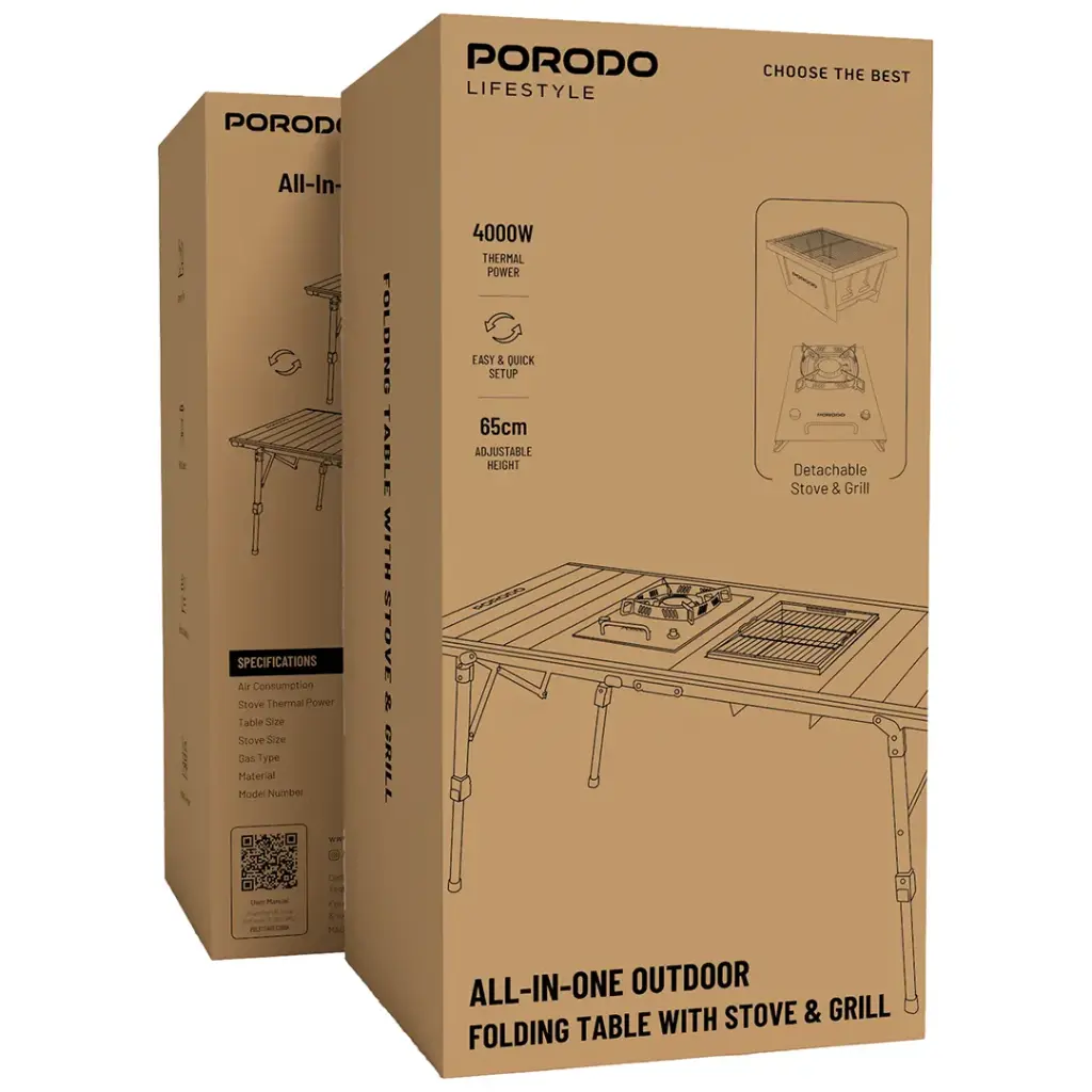 Porodo Lifestyle All-In-One Outdoor Folding Table With Stove & Grill - Black.webp