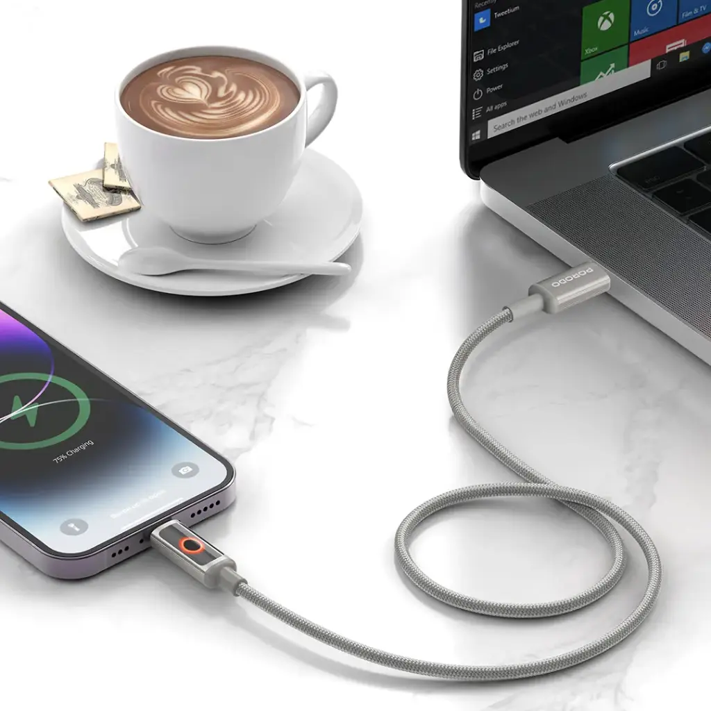 Porodo ChargeLite USB-C to Lightning High-Speed Charging Cable - Gray2.webp