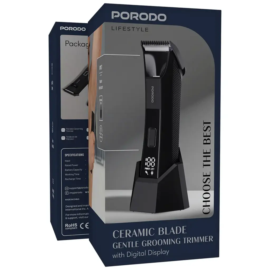 Porodo Lifestyle Ceramic Blade Gentle Grooming Trimmer with Digital Display - Black6.webp