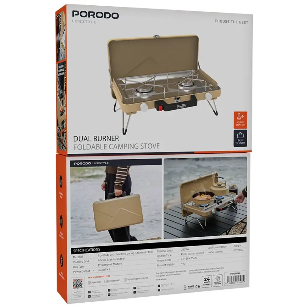 Porodo Lifestyle Dual Burner Foldable Camping Stove - Khaki5.webp