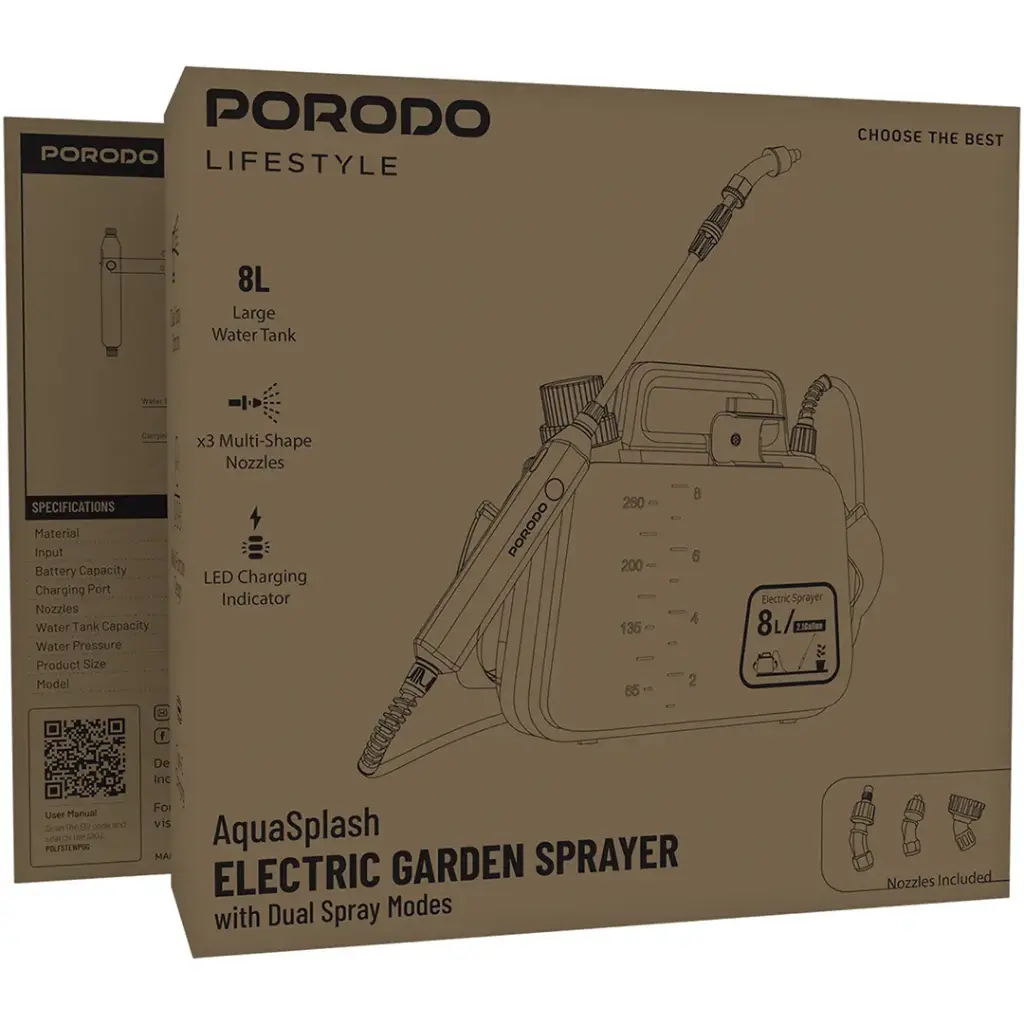 Porodo Lifestyle AquaSplash Electric Garden Sprayer with Dual Spray Modes - Orange.webp