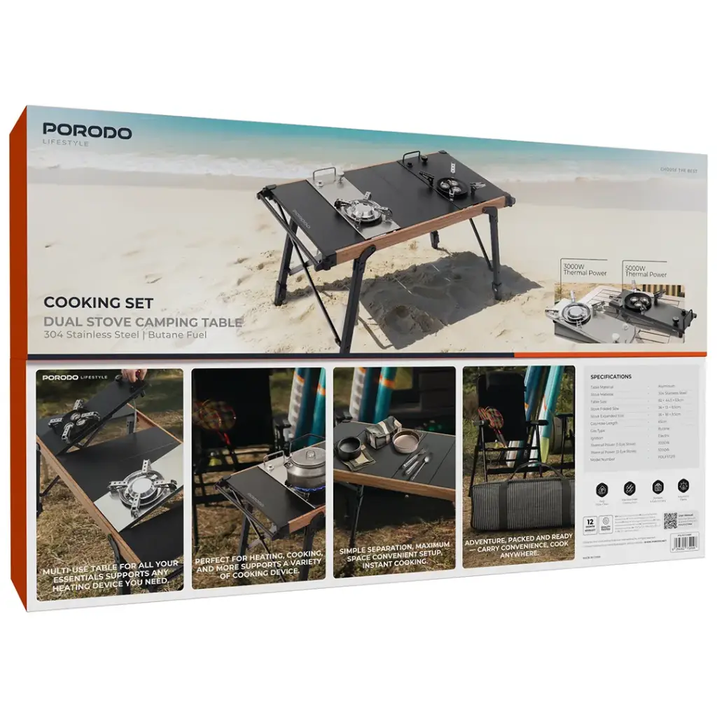 Porodo Lifestyle Cooking Set Dual Stove Camping Table - Black.webp