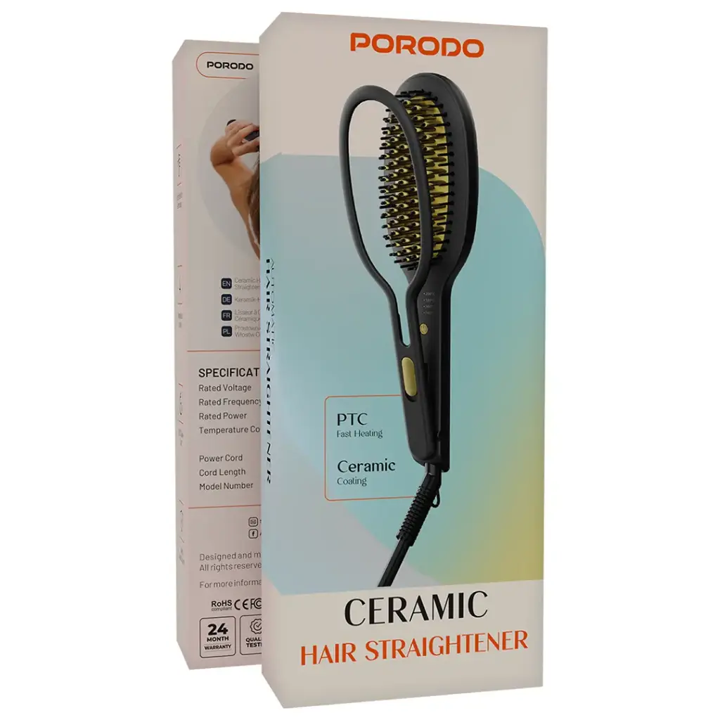 Porodo Ceramic Hair Straightener - Black & Gold.webp