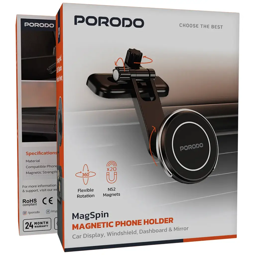 Porodo MagSpin Magnetic Phone Holder - Black5.webp