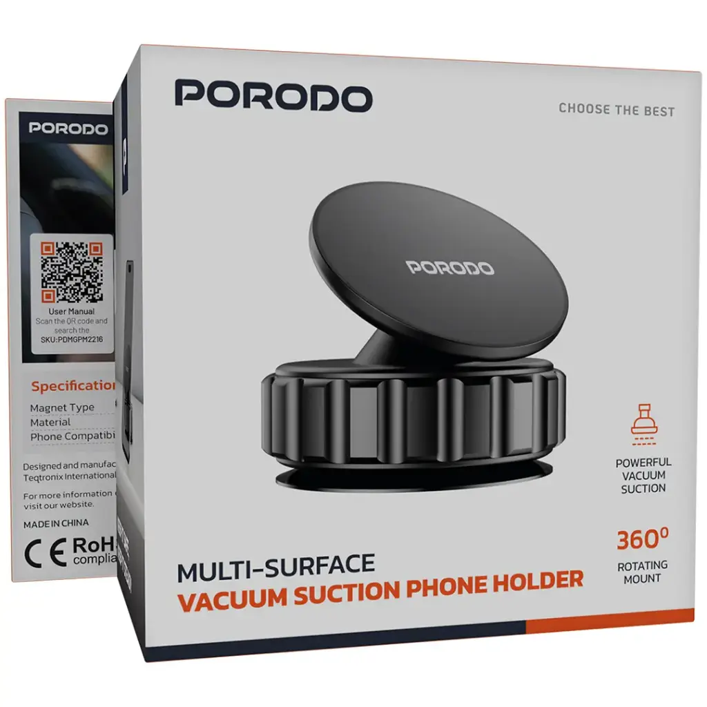 Porodo Multi-Surface Vacuum Suction Phone Holder - Black5.webp