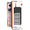 Porodo 3000W 6AC Universal Power Strip with 6 USB Ports (4C + 2A) - Gray.webp
