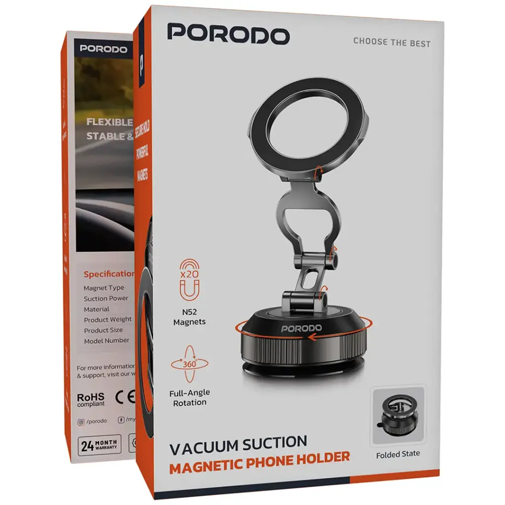 Porodo Vacuum Suction Magnetic Phone Holder - Black4.webp
