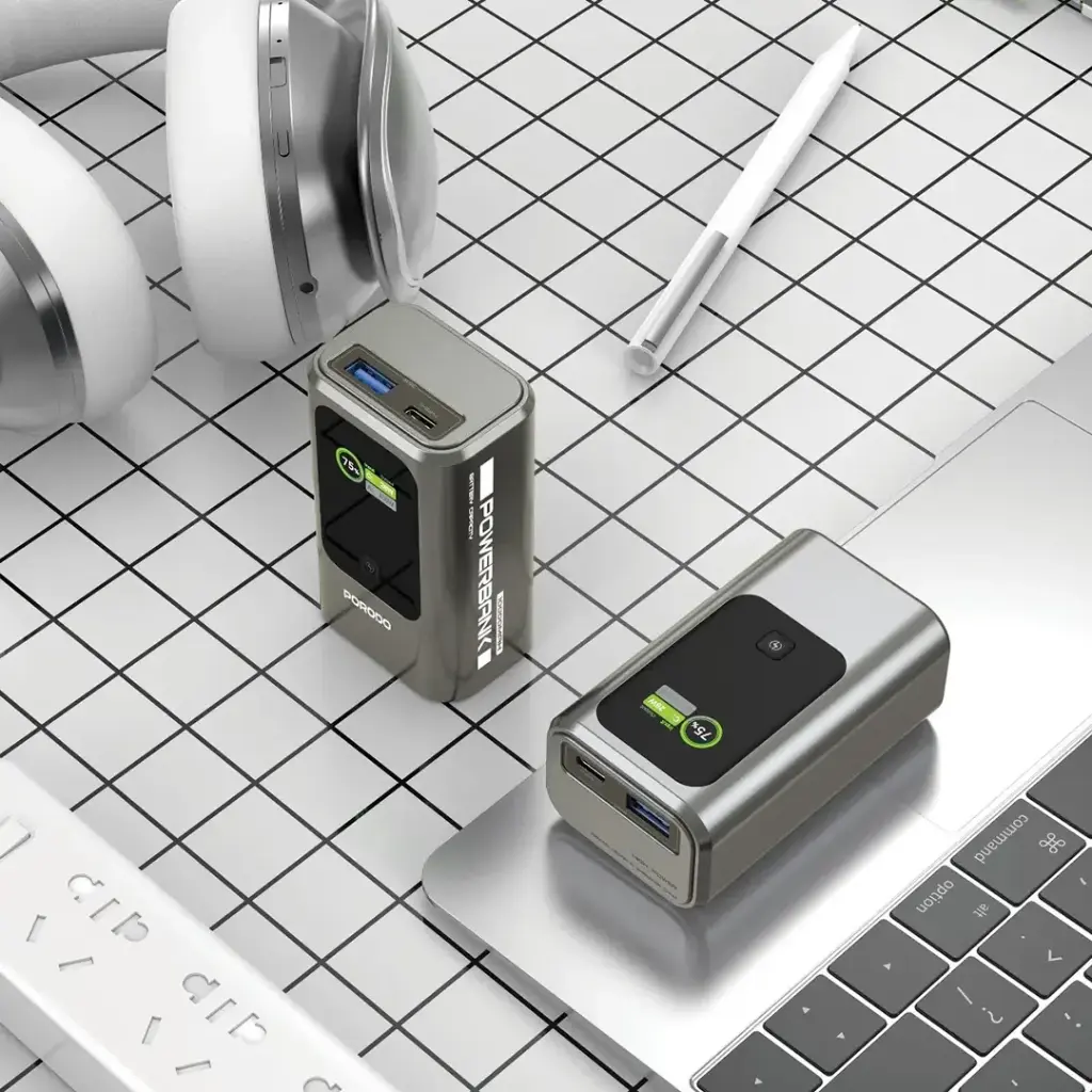 Porodo 10000mAh Mini Power Bank with Real-Time Display - Grey.webp