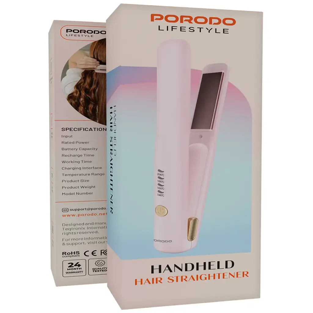 Porodo Lifestyle Handheld Hair Straightener - Pink.webp