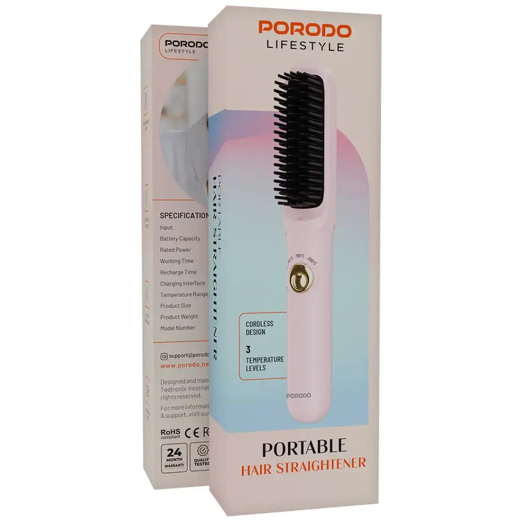 Porodo Lifestyle Portable Hair Straightener - Pink.webp