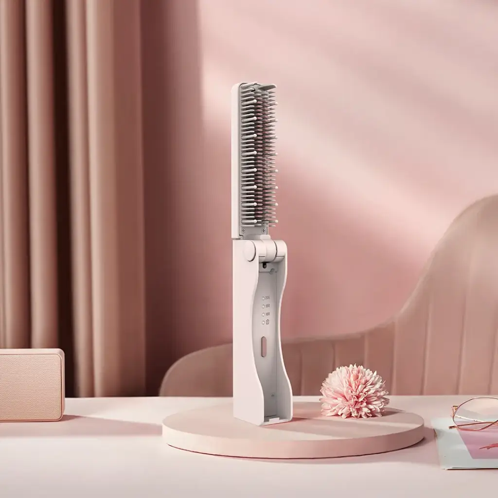 Porodo Foldable Mini Straightener Brush - Pink2.webp