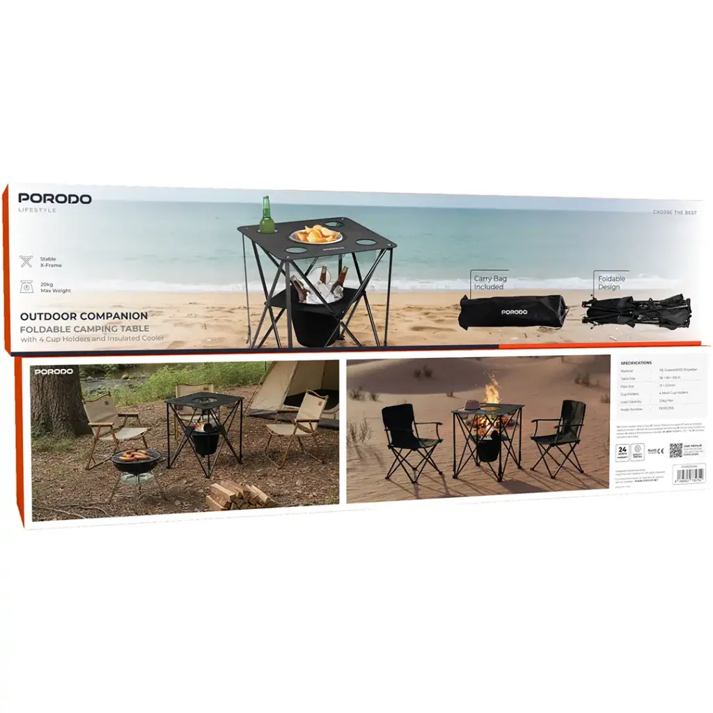Porodo Lifestyle Outdoor Companion Foldable Camping Table - Black.webp