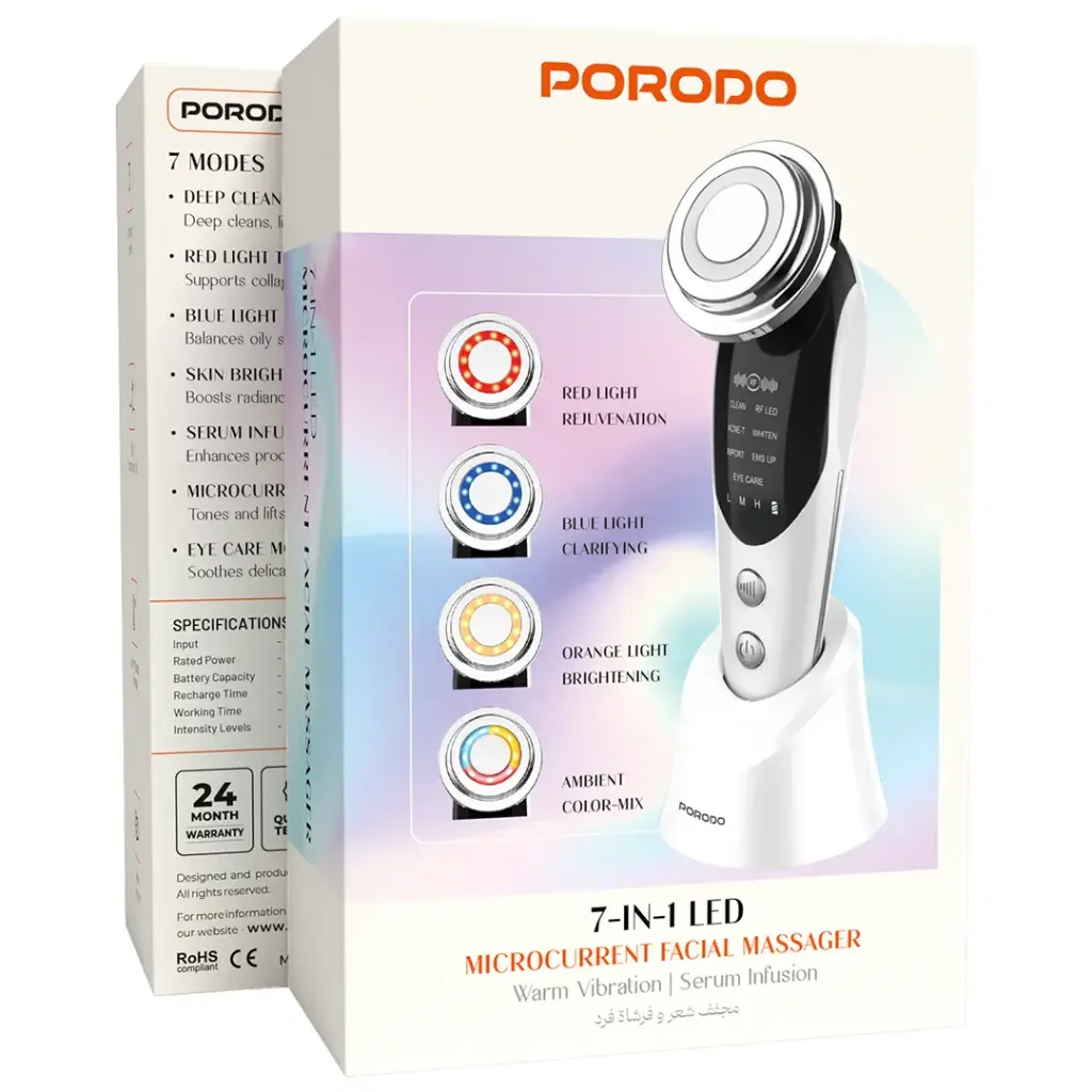 Porodo 7-In-1 Microcurrent Facial Massager - White.webp
