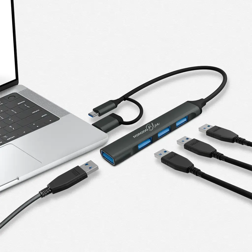 Porodo Blue 4-In-1 Multi-Port USB Hub - Gray3.webp